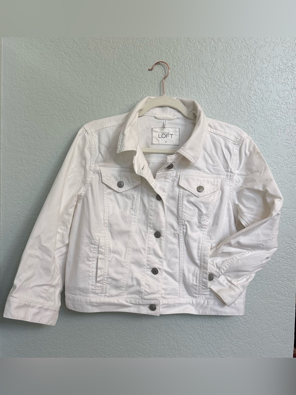 LOFT White Denim Jean Jacket Classic Trucker Size M